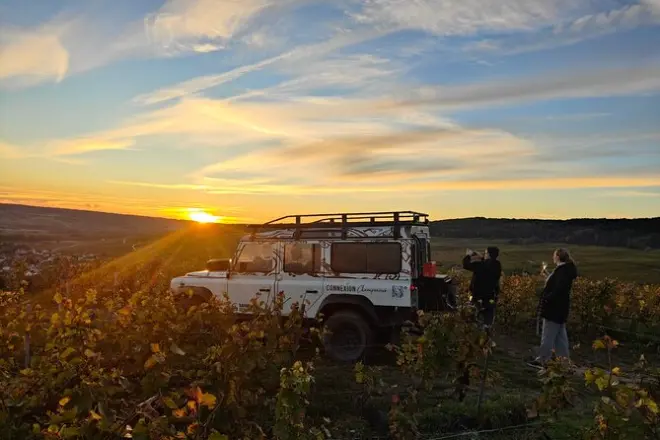 Sunset champagne tasting in Reims vineyards: Land Rover safari