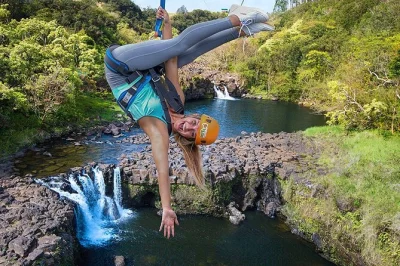 Sinta a adrenalina nas 9 tirolesas sobre as cataratas umauma e depois relaxe com um banho privativo, caiaque e piquenique no parque exuberante da big island, havaí. guia incluso.