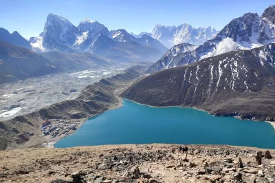 Trek au camp de base de l’everest via les lacs de gokyo et le col cho la. traversez namche bazaar, glaciers et villages sherpa. réservez votre aventure.