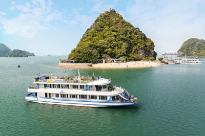 Explore as falésias de calcário da baía de ha long, faça caiaque na gruta hang luon, nade na ilha ti top e aproveite um almoço vietnamita a bordo. inclui transporte saindo de hanói.