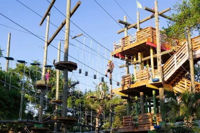 Erlebe nervenkitzel bei cocoa beach aerial adventures – zipline, klettern und balancieren hoch oben in den live oaks. für alle levels geeignet. inklusive zwei stunden abenteuerzeit.