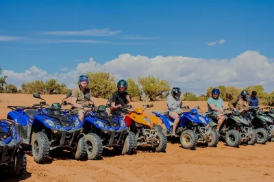 Feel the rush of quad biking in agadir’s desert, ride past berber villages, sip moroccan mint tea, and enjoy hotel pickup for a seamless day trip adventure.