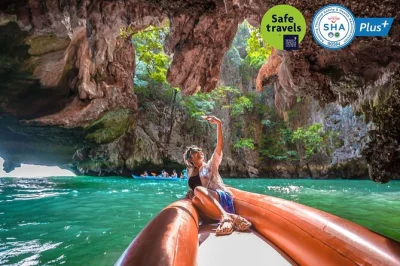 Feel the rush of phang nga bay by speedboat—see james bond island, kayak hong island caves, and share lunch on panyee’s floating village. includes pickup.