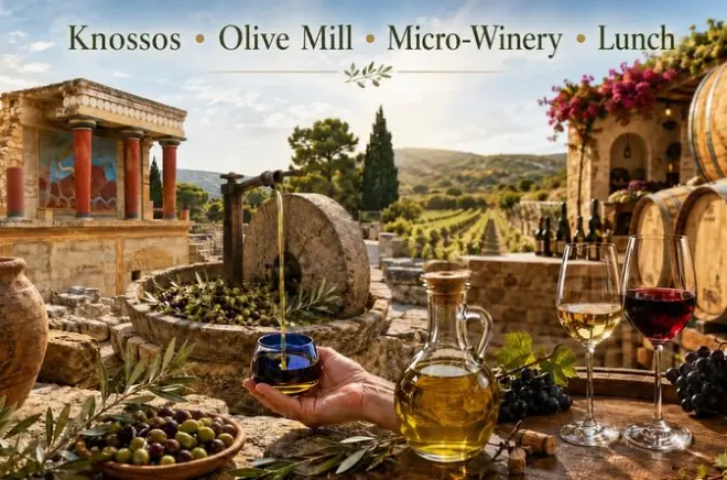 Knossos, Olive Oil & Winery Tour in Crete: Small Group with Lunch