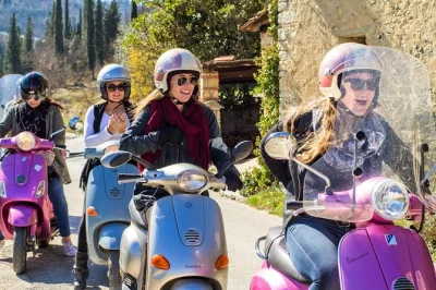 Erlebe die toskana auf einer echten vespa durch sanfte hügel, dann genieße ein entspanntes mittagessen mit weinprobe in einem familiengeführten chianti-weingut. abholung in florenz inklusive.