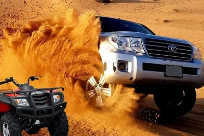 Découvrez le désert de dubaï au coucher du soleil avec quad, balade à dos de chameau, sandboard et dîner barbecue. transfert hôtel, spectacles live et saveurs locales inclus.