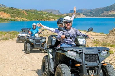 Feel the wild side of crete on a rethymno quad safari—mountain trails, old villages, and a lakeside kafeneion stop. includes pickup and local guide.