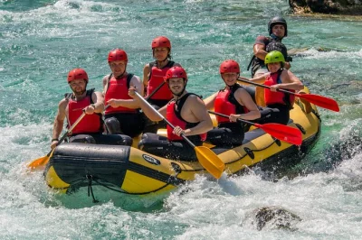 Feel the rush on a soca river rafting trip from bovec, with optional rock jumps and all gear included. local guides, hotel pickup, and free photos to remember it.