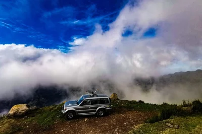 Descubre el lado salvaje de madeira en un tour en jeep 4x4: paseo por el skywalk de cabo girão, baño en las piscinas naturales de lava de porto moniz y paseo por el bosque mágico de fanal. incluye 