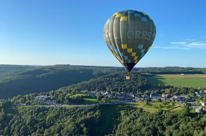 Hot air balloon flight over Semois Valley, Belgian Ardennes