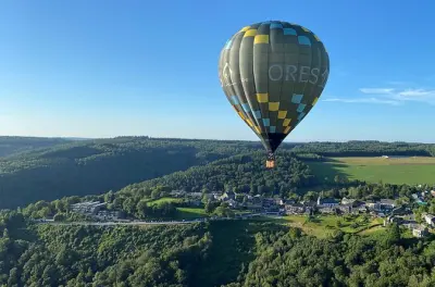 Hot air balloon flight over Semois Valley, Belgian Ardennes