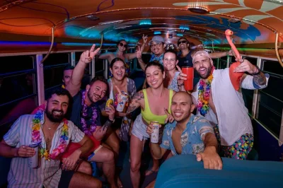 Jump into tamarindo’s wild sunday party bus, with pool games, beach bonfire, sunset dancing, and a welcome drink at every stop. includes local guide and return ride.