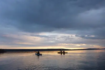 Kayaking Yellowstone Lake: West Thumb Geyser Basin at sunset
