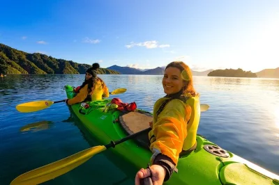 Feel the quiet of queen charlotte sound by kayak, spot rays and penguins, hear local stories from your guide. includes equipment and small group size.