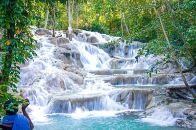 Buchen sie eine private dunn’s river falls tour ab montego bay. klettern sie die wasserfälle hinauf, schwimmen sie in natürlichen pools und entspannen sie am strand. perfekt für familien und grup