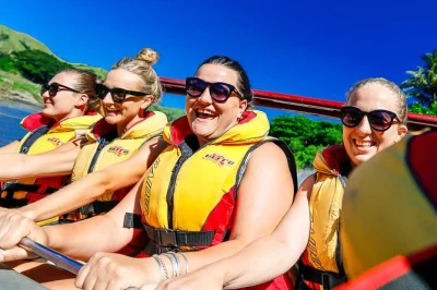 Feel the rush of a jet boat safari on fiji’s sigatoka river, meet local villagers, and share a home-cooked lunch. includes hotel pickup and all fees.