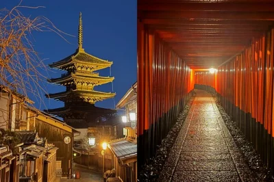 Découvrez kyoto la nuit : flânez sous les lanternes de gion, traversez les célèbres torii rouges de fushimi inari et écoutez les histoires de geishas avec un guide local—entrée aux sanctuaires