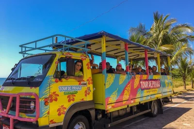 Feel the vibe of bombinhas on a beach safari—ride an open overland vehicle, visit quatro ilhas & mariscal, meet locals, and relax with a guide included.