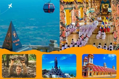 Découvrez le téléphérique du mont ba den, assistez à la cérémonie colorée du temple cao dai à midi, et explorez les tunnels de cu chi. transfert hôtel et déjeuner inclus.