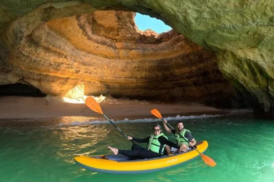 Start early at carvalho beach, paddle to benagil cave with a small group, explore hidden tunnels and arches, and take home free 4k photos. includes all gear and local guide.