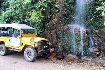 Feel the wild side of ilhabela on a guided jeep tour through the state park, with waterfall swims, mountain views, and time to relax at castelhanos beach. includes round trip & local guide.