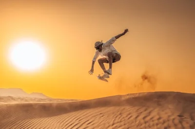Feel the thrill of dubai’s red dunes with a private sunset safari—includes 4x4 pickup, sandboarding, camel ride, and a deluxe camp bbq dinner under the stars.