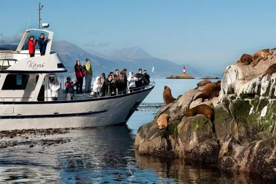Step onto a small yacht in ushuaia for close-up wildlife, les eclaireurs lighthouse, and a guided minitrek on bridges island. includes hot drinks and local guide.