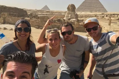 Feel the ancient energy of giza, stand by the sphinx, explore inside a pyramid, and ride a camel along the desert edge. includes hotel pickup and local guide.