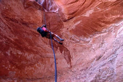 Face your nerves in moab’s red canyons—rappel, scramble, and laugh with locals on a guided half-day canyoneering trip. includes gear, snacks, transport.
