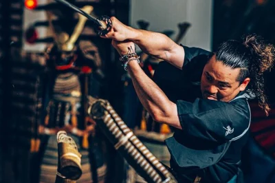 Feel the weight of a katana in kyoto’s dojo, suit up in real samurai gear, and watch a master’s rare two-sword performance. small group, includes all equipment.