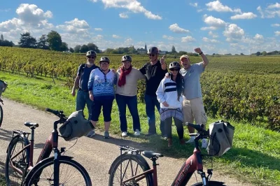 Feel the breeze as you ride e-bikes through saint emilion vineyards, taste red wines at family-run chateaux, enjoy a picnic lunch among the vines, with transport from bordeaux.