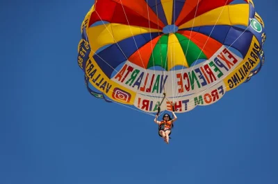 Feel the rush of parasailing over puerto vallarta’s coast, with beach takeoff, local guides, and city-to-mountain views. includes all gear and bottled water.