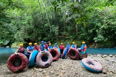 Feel the rush of blue river tubing, see rio celeste waterfall, spot sloths and monkeys, and enjoy a local lunch—all with pickup from la fortuna or beach areas.