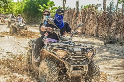 Sinta a adrenalina de um passeio de atv pelo interior de punta cana, prove café e chocolate dominicanos fresquinhos, nade numa gruta e relaxe na praia de macao. transporte incluso.