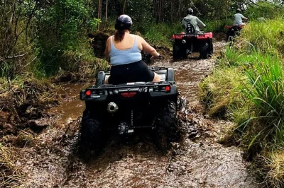 Sinta a emoção de um passeio de atv na ohana ranch, na big island do havaí, colhendo frutas frescas, conhecendo animais da fazenda e ouvindo histórias locais. equipamento e estacionamento grátis 