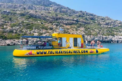 Feel the sea breeze on a 3-hour rhodes semi submarine cruise, swim at traganou caves & anthony quinn bay, enjoy drinks on board. includes snorkeling gear & pickup.