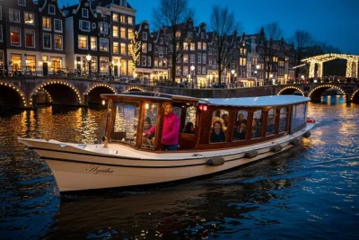 Scivola lungo i canali di amsterdam al tramonto con un piccolo gruppo, sorseggia drink locali e assaggia snack tipici olandesi, ammirando le luci della città con una guida amichevole. partenza vicino