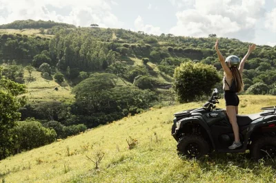 Feel the rush on a guided quad bike tour in bel ombre, mauritius. ride through wild nature, swim at hirondelles waterfall, see old sugar mill ruins. includes helmet & vehicle.
