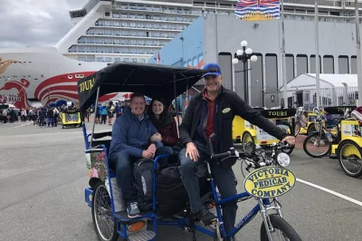Step off your cruise in victoria and glide through old town, beacon hill park, and chinatown by pedicab with a local guide. includes terminal pickup and return.