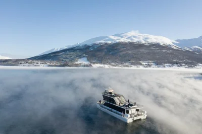 Step onto a hybrid-electric boat in tromso for a fjord cruise with wildlife views, stories from local guides, and a stop at an old fishing facility. includes wifi.