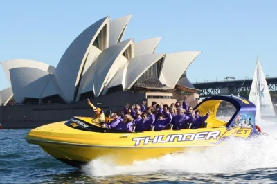 Feel the spray on a sydney harbour jet boat ride—30 minutes of wild spins, music, and city views. includes ponchos, secure lockers, and local guide.