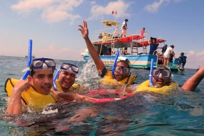 Scopri i colori dei reef di cozumel con un tour snorkeling di 2 ore su barca con fondo trasparente, guida locale, attrezzatura inclusa e bevande fresche dopo il bagno.