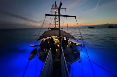 Pôr do sol em Cefalônia com jantar, vinho, nado e dança