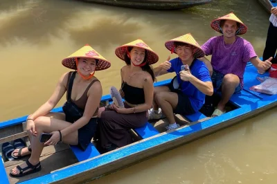 Float through the mekong delta’s islands, taste honey wine, cycle past coconut groves, and try khot cake with a local chef. includes pickup from ho chi minh city.