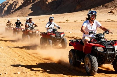 Feel the rush of a quad bike safari in sharm el sheikh’s red sea desert, ride to a bedouin village, sip tea, and enjoy hotel pickup for an easy adventure.