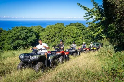 Feel the rush of an atv ride near kona, meet polynesian guides, try hands-on island activities, and explore hawaii’s lush jungle—includes helmet and safety gear.