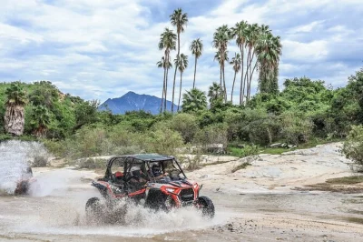 Cabo san lucas, rancho tierra sagrada, 4x4 utv-tour durch canyons, mexikanisches buffet am meer und tequila-verkostung. inklusive hotelabholung.