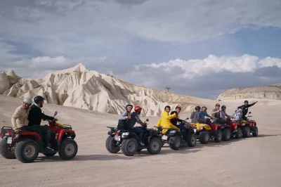 Feel the wind and dust of cappadocia’s valleys on a sunset atv quad tour. explore swords, rose, and love valley with a local guide. includes hotel transfer.