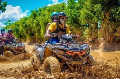 Feel the grit of punta cana on an atv & buggy adventure—swim at macao beach, explore a taíno cave, taste local coffee. includes hotel pickup & guide.