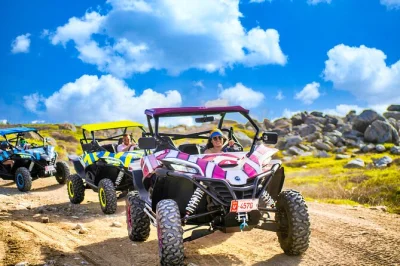 Feel the rush on an aruba utv tour to conchi’s natural pool, cliff jump, snorkel at tres trapi beach, and enjoy a local lunch—all with a friendly guide and gear included.